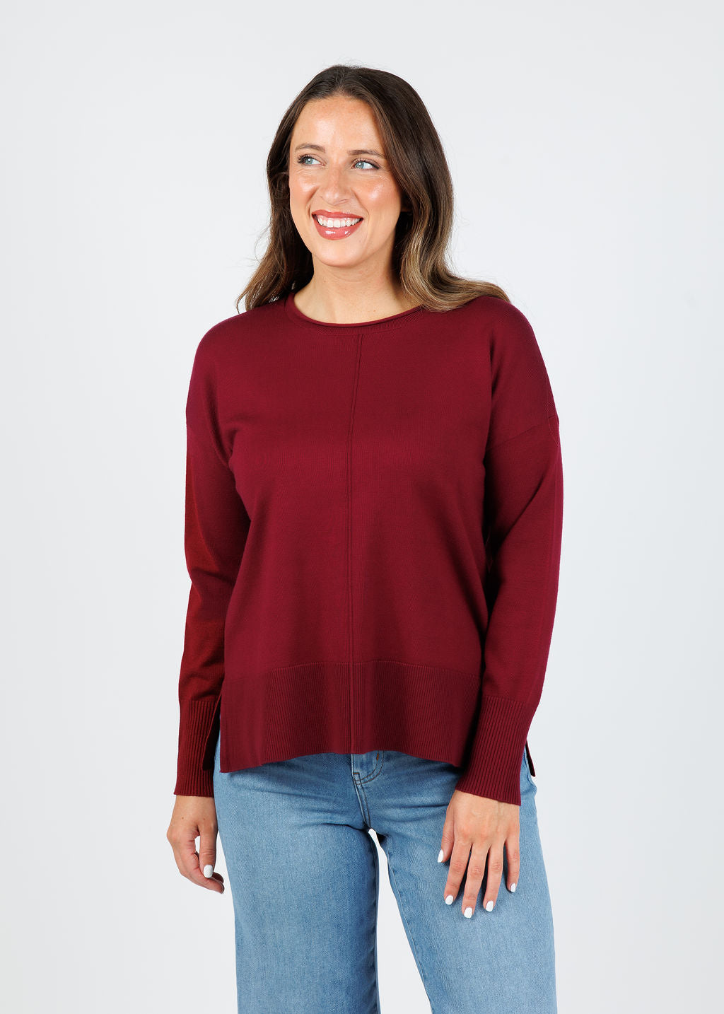 BK Crissy Center Seam Sweater in Dark Cherry available at Barbra Katz