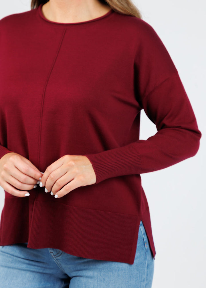 BK Crissy Center Seam Sweater in Dark Cherry available at Barbra Katz