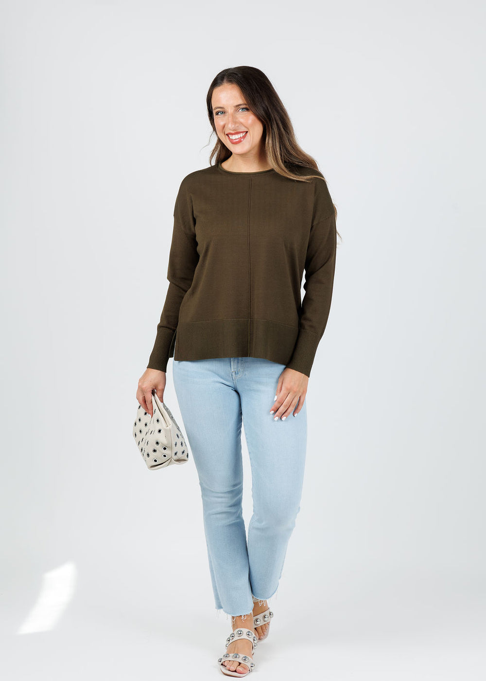 BK Crissy Center Seam Sweater in Olive Night available at Barbara Katz