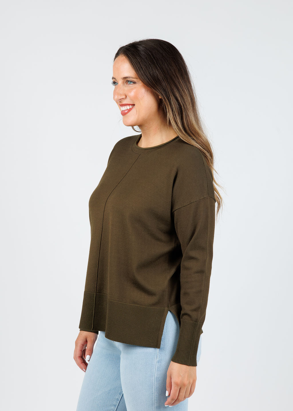 BK Crissy Center Seam Sweater in Olive Night available at Barbara Katz