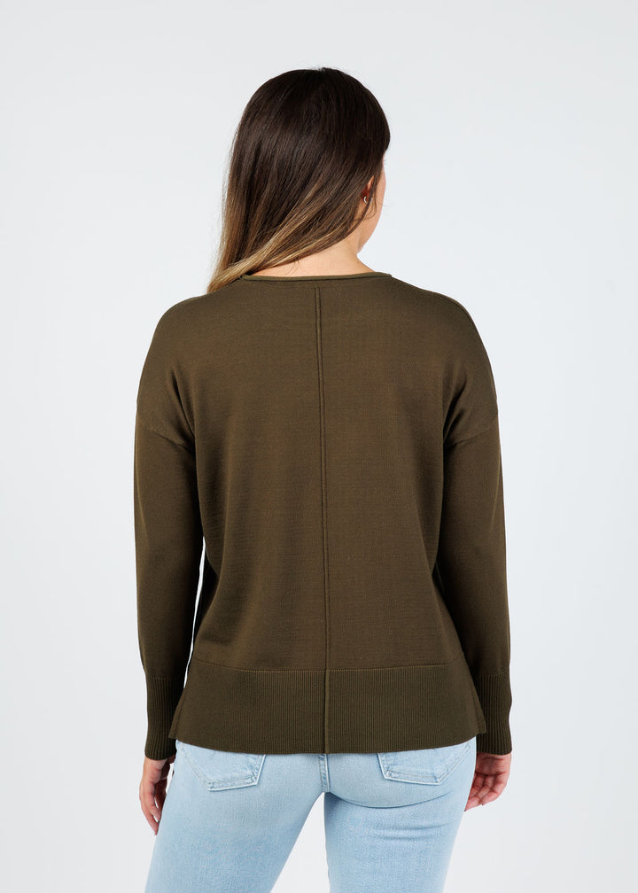 BK Crissy Center Seam Sweater in Olive Night available at Barbara Katz