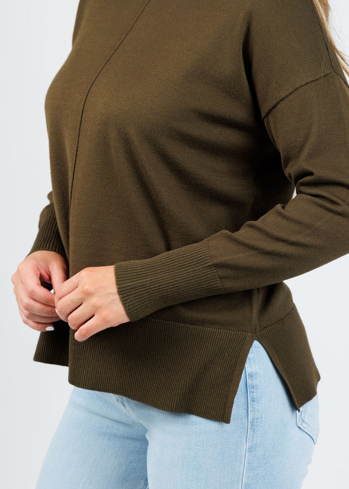 BK Crissy Center Seam Sweater in Olive Night available at Barbara Katz