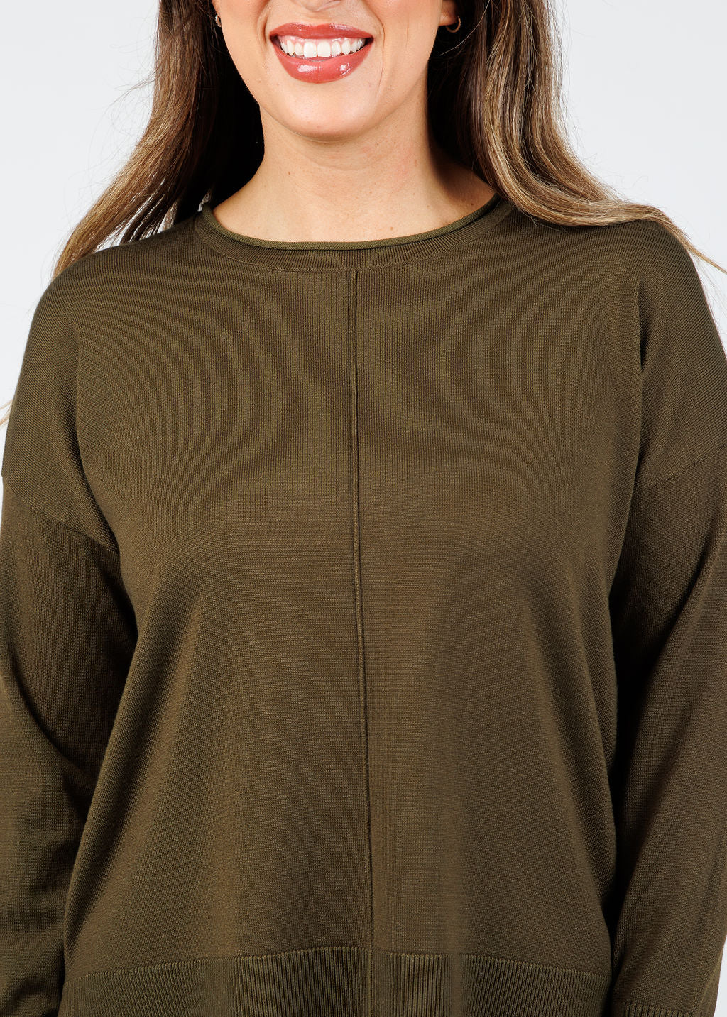 BK Crissy Center Seam Sweater in Olive Night available at Barbara Katz