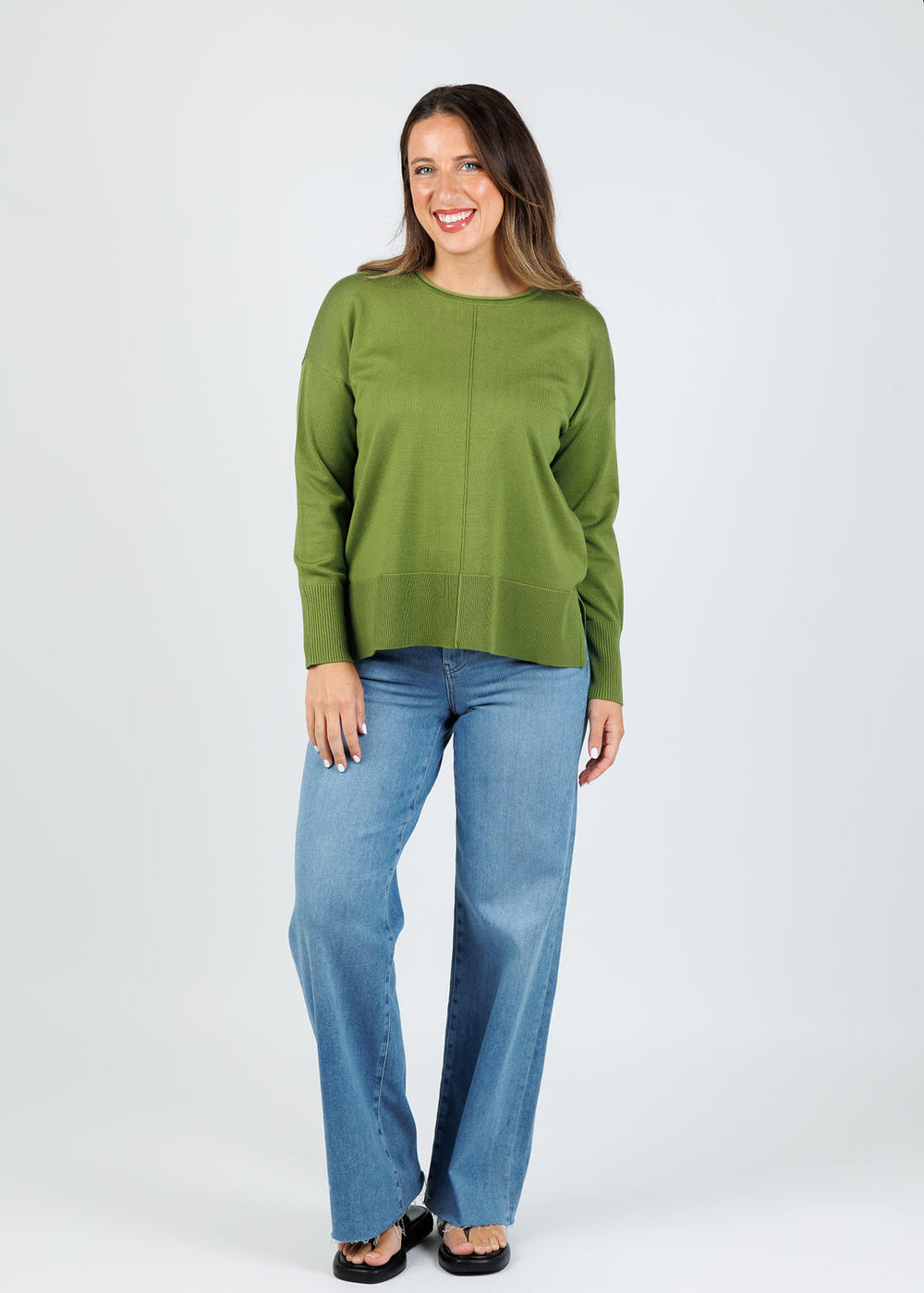 BK Crissy Center Seam Sweater in Palm available at Barbara Katz