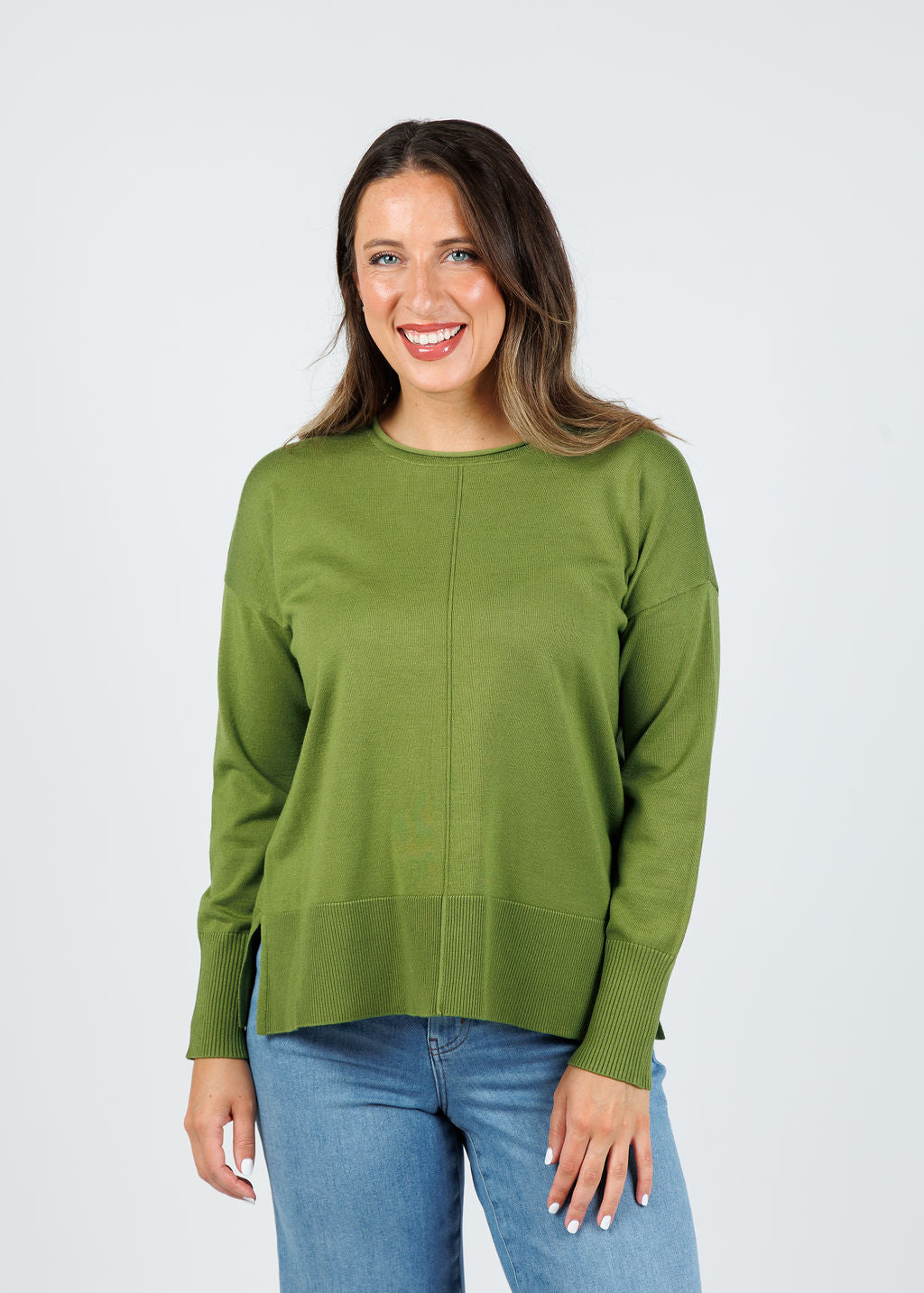 BK Crissy Center Seam Sweater in Palm available at Barbara Katz