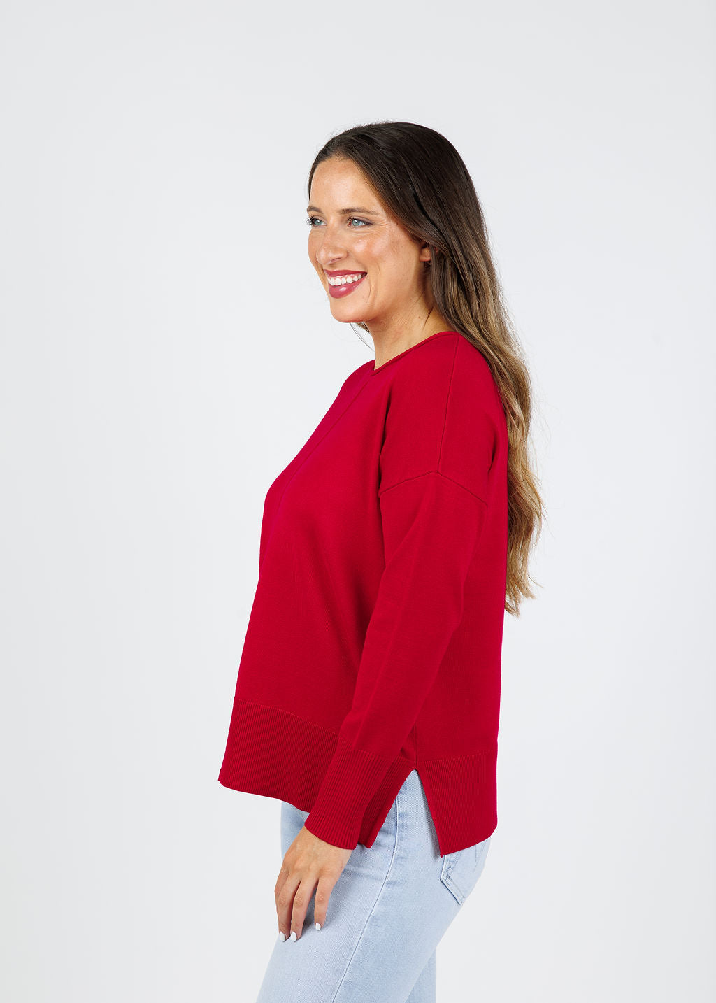 BK Crissy Center Seam Sweater in Tulip Red available at Barbara Katz