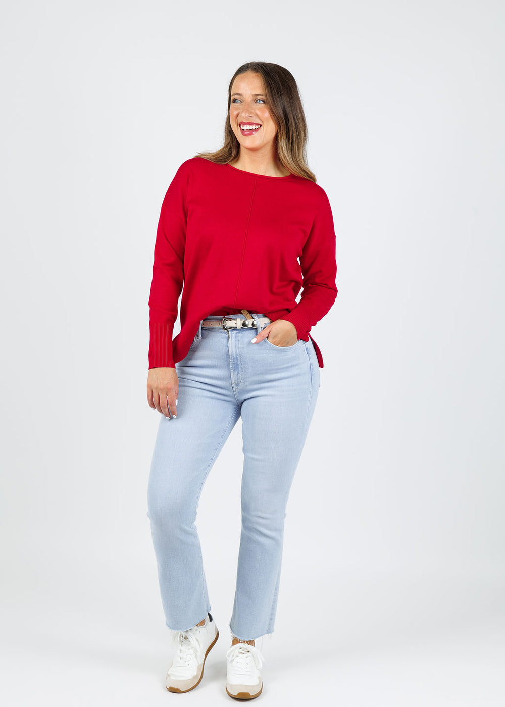 BK Crissy Center Seam Sweater in Tulip Red available at Barbara Katz