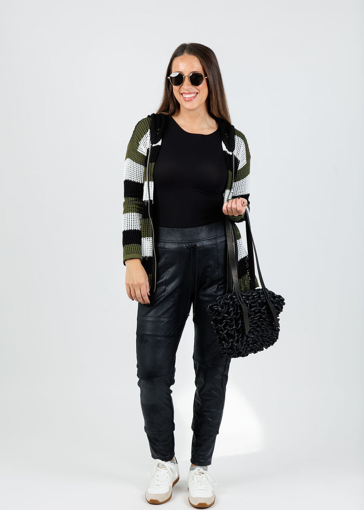 BK Jade Mesh Zip Hoodie in Black/Army available at Barbara Katz