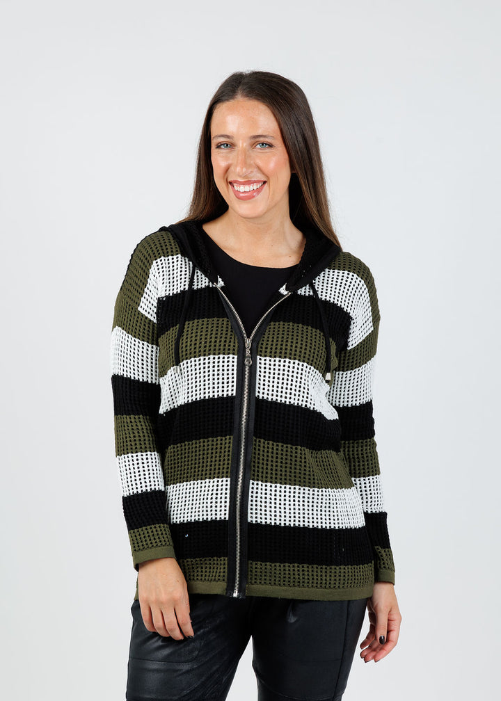 BK Jade Mesh Zip Hoodie in Black/Army available at Barbara Katz