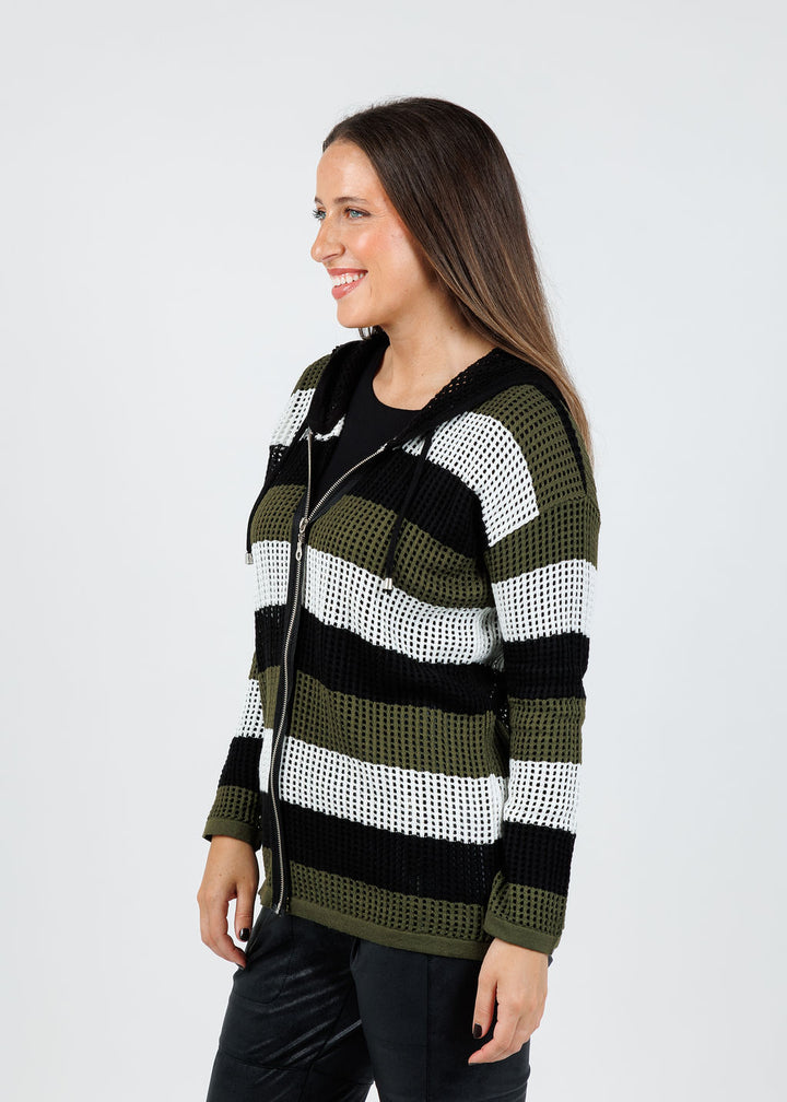BK Jade Mesh Zip Hoodie in Black/Army available at Barbara Katz