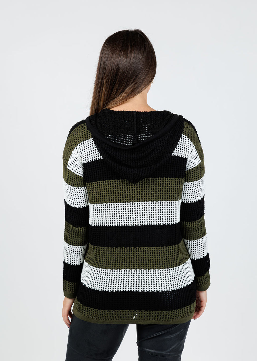 BK Jade Mesh Zip Hoodie in Black/Army available at Barbara Katz
