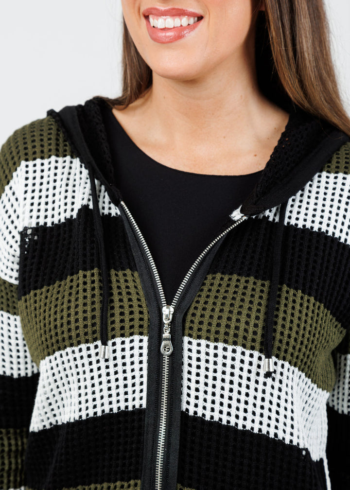 BK Jade Mesh Zip Hoodie in Black/Army available at Barbara Katz