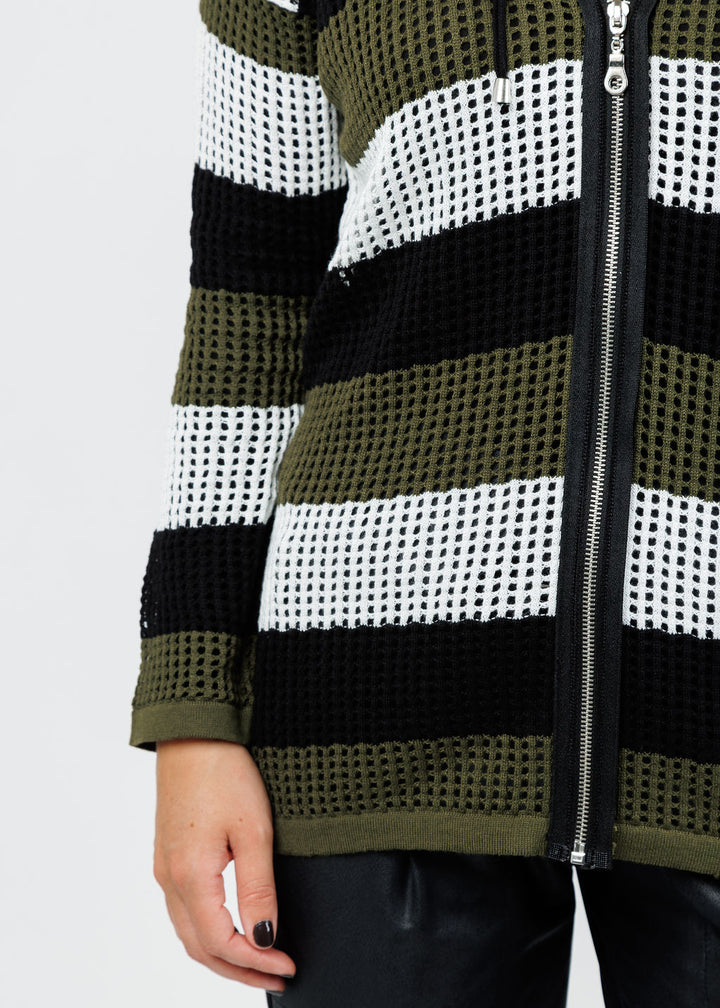 BK Jade Mesh Zip Hoodie in Black/Army available at Barbara Katz