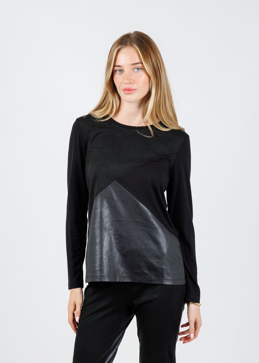 BK Leather Suede Combo Top in Black available at Barbara Katz