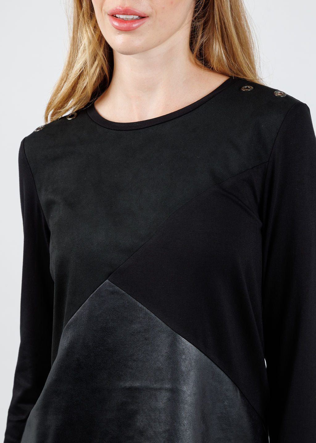 BK Leather Suede Combo Top in Black available at Barbara Katz