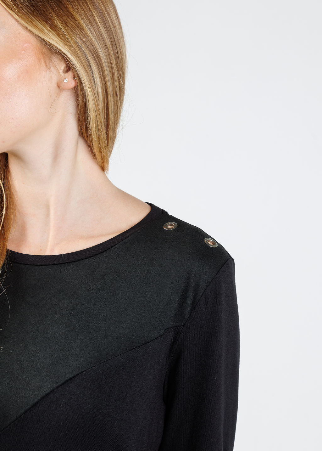 BK Leather Suede Combo Top in Black available at Barbara Katz
