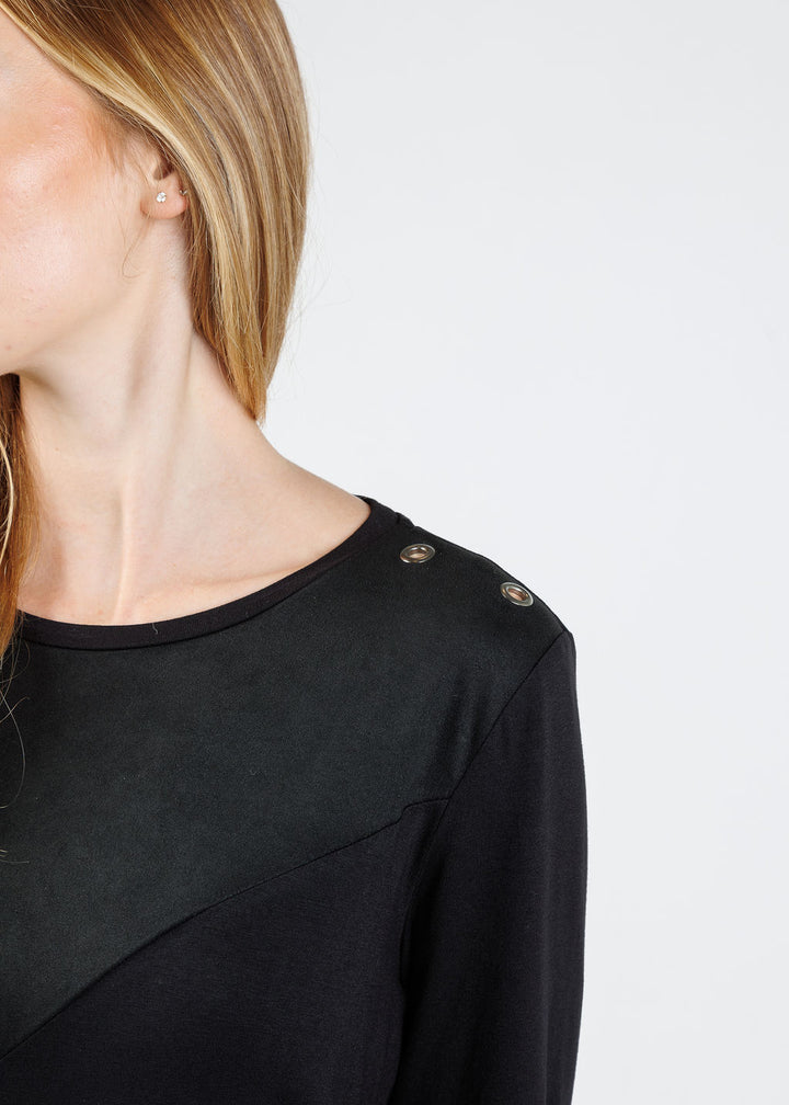 BK Leather Suede Combo Top in Black available at Barbara Katz