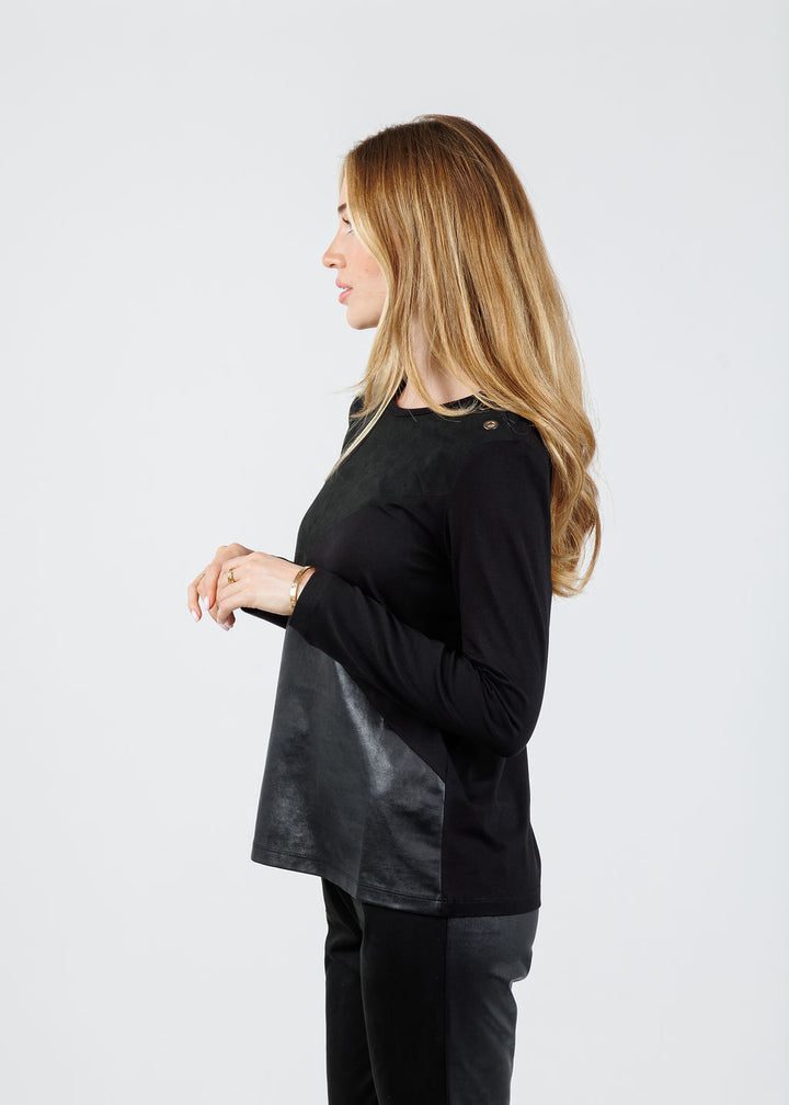 BK Leather Suede Combo Top in Black available at Barbara Katz