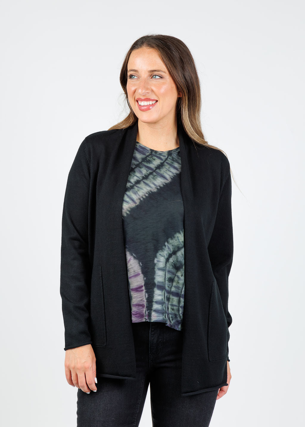 BK Libby Long Pocket Cardigan in Black available at Barbara Katz