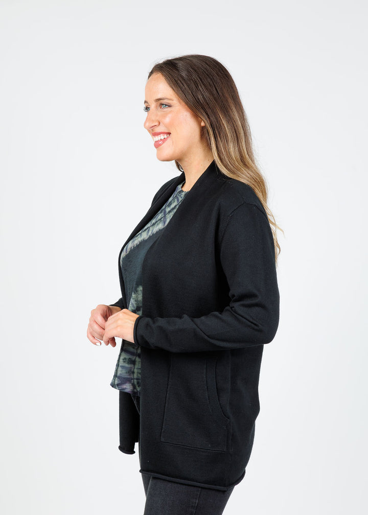 BK Libby Long Pocket Cardigan in Black available at Barbara Katz