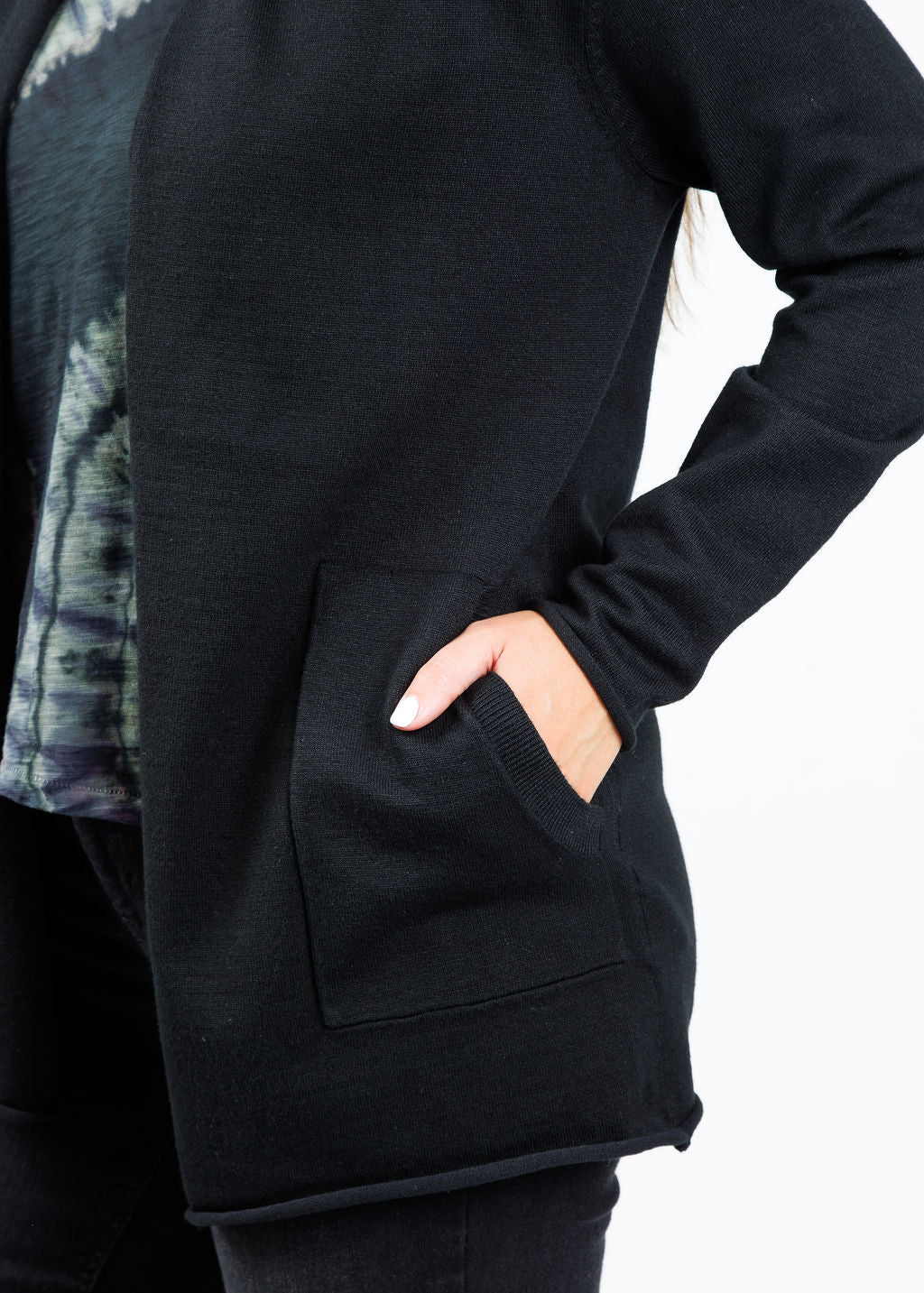 BK Libby Long Pocket Cardigan in Black available at Barbara Katz