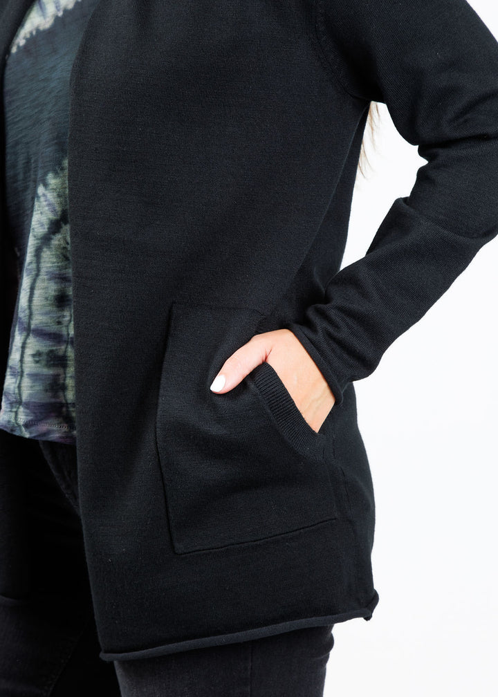 BK Libby Long Pocket Cardigan in Black available at Barbara Katz