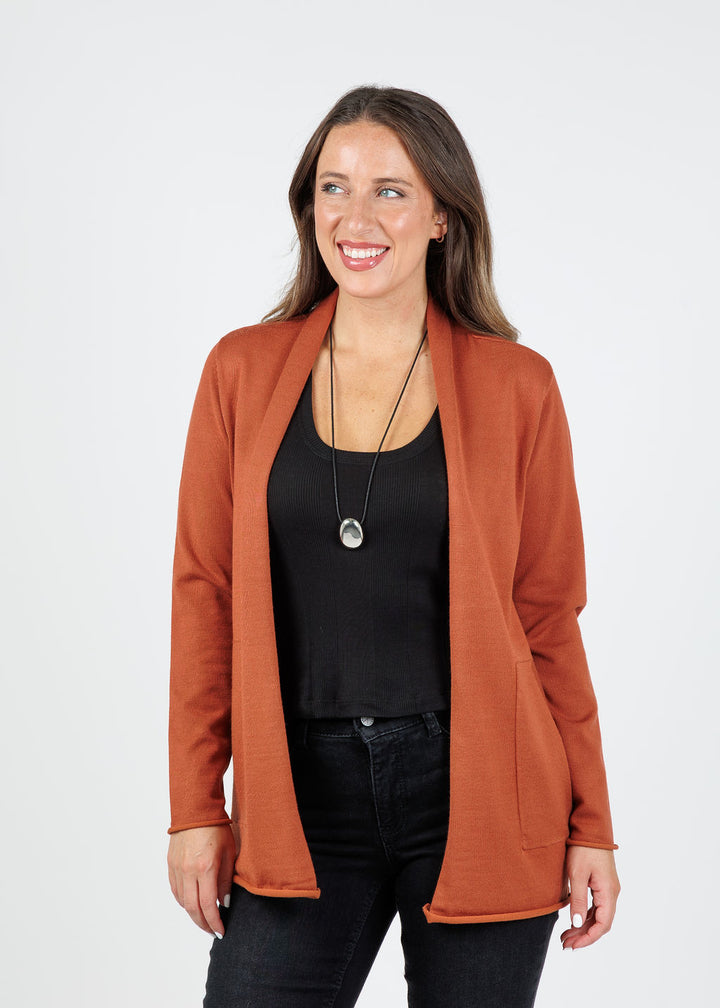 BK Libby Long Pocket Cardigan in Cognac available at Barbara Katz