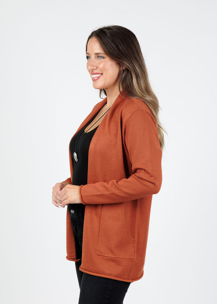 BK Libby Long Pocket Cardigan in Cognac available at Barbara Katz