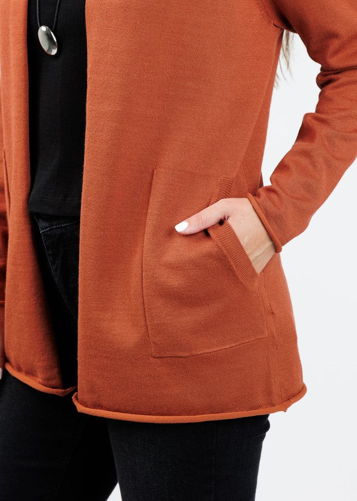 BK Libby Long Pocket Cardigan in Cognac available at Barbara Katz