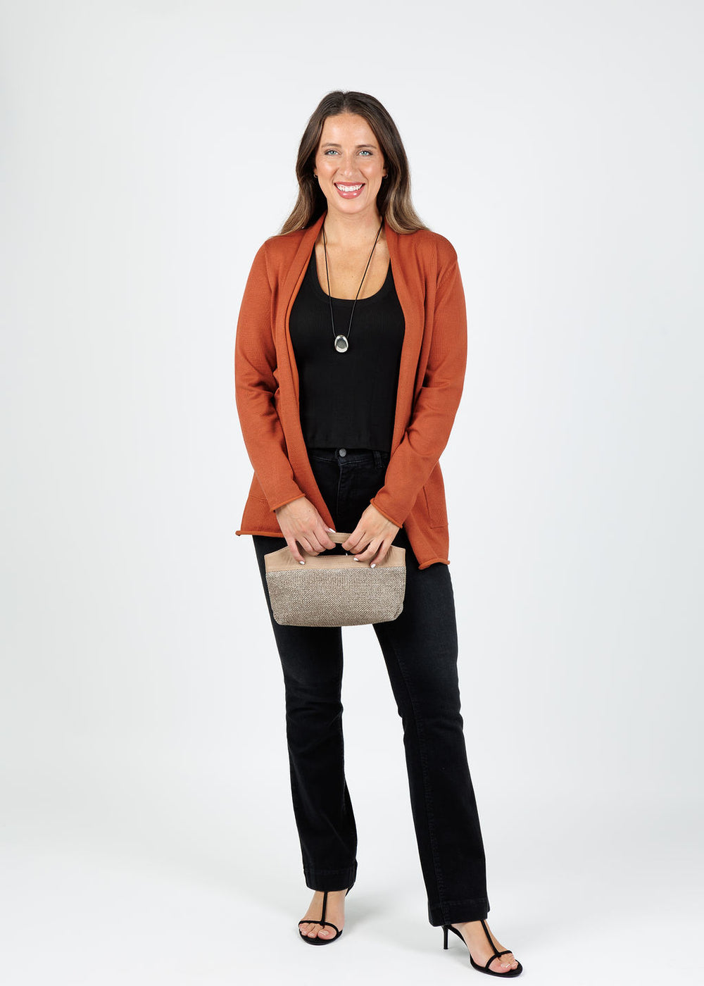 BK Libby Long Pocket Cardigan in Cognac available at Barbara Katz
