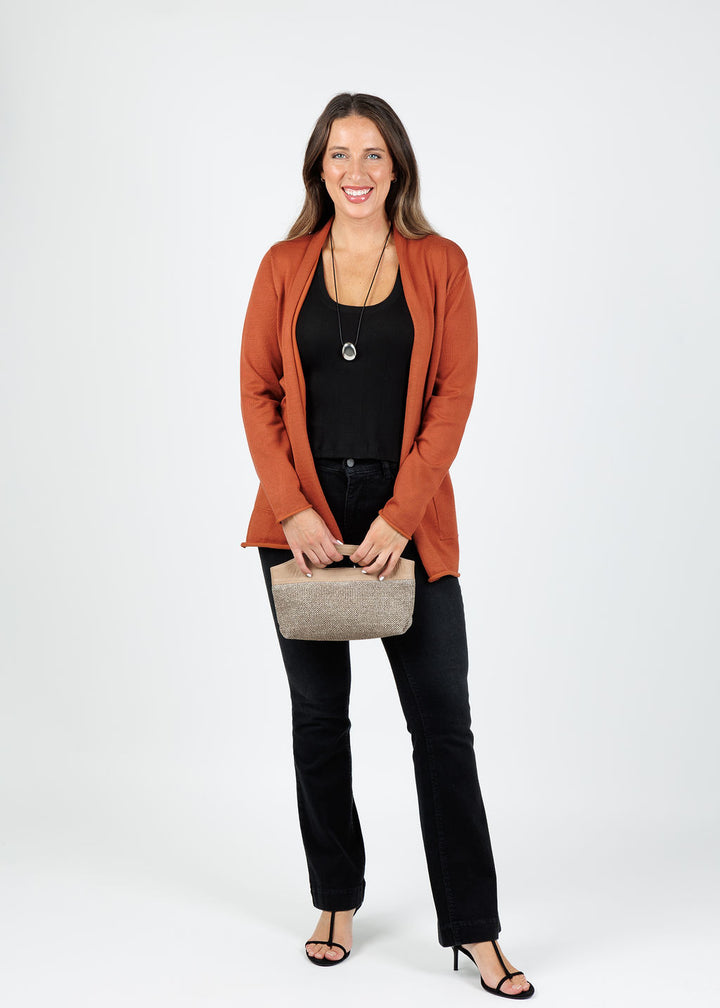 BK Libby Long Pocket Cardigan in Cognac available at Barbara Katz