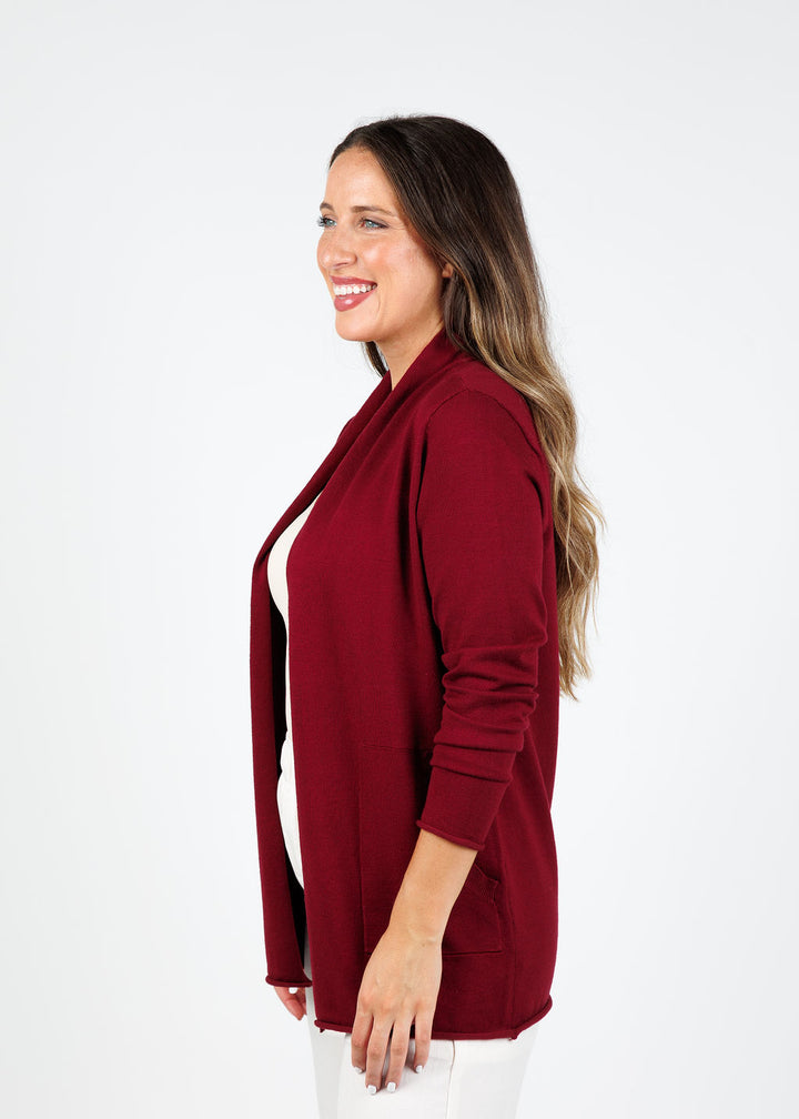 BK Libby Long Pocket Cardigan in Dark Cherry available at Barbara Katz