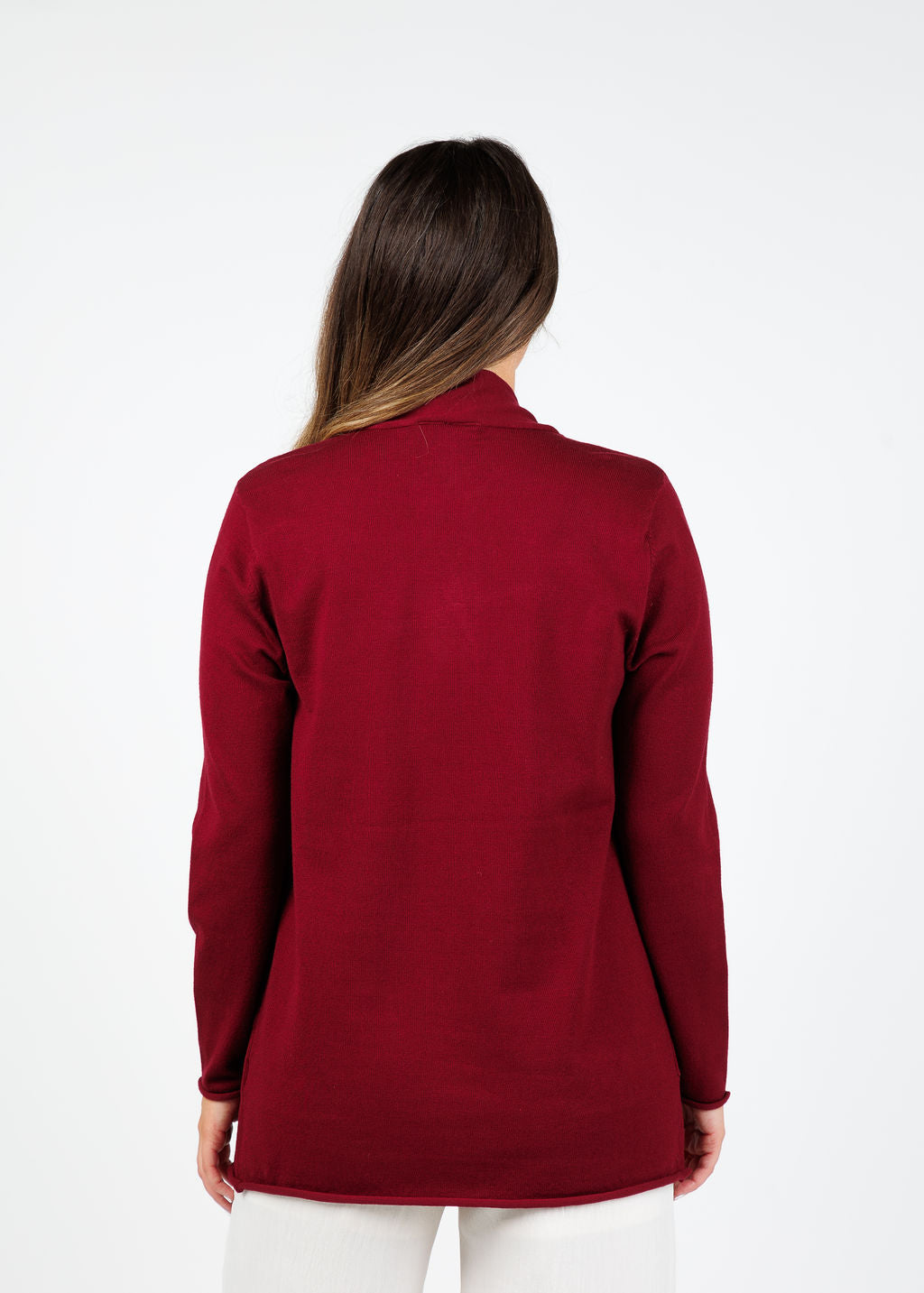 BK Libby Long Pocket Cardigan in Dark Cherry available at Barbara Katz
