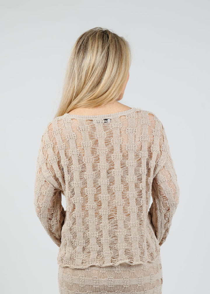 BK Long Sleeve Knit Sweater in Oatmeal available at Barbara Katz