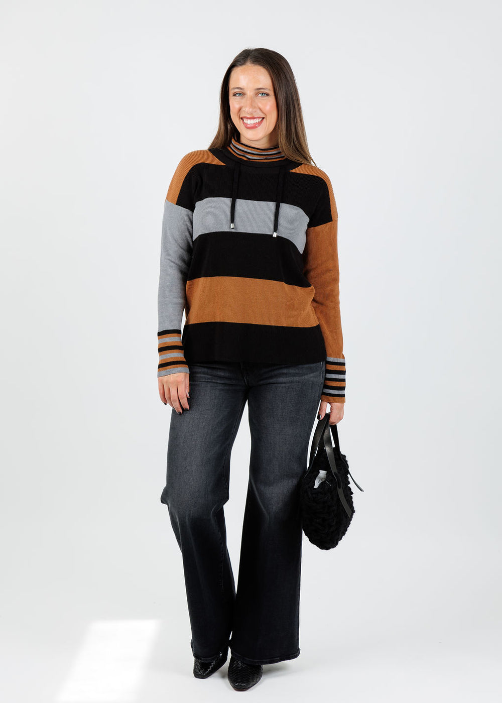 BK Lori Funnel Sweater in Black/Multi available at Barbara Katz