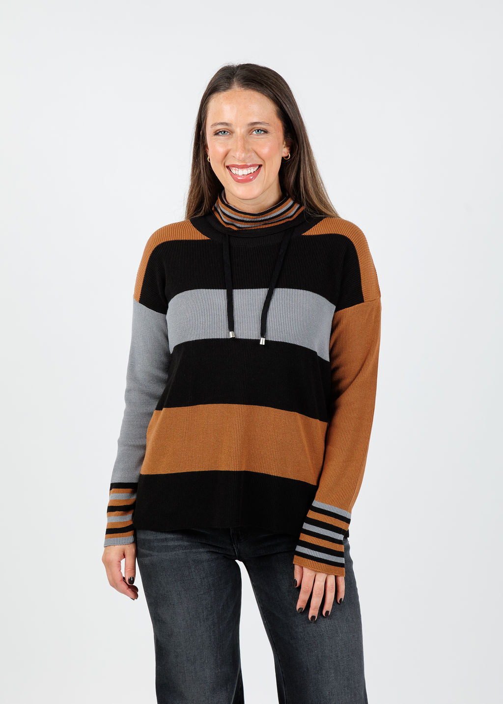 BK Lori Funnel Sweater in Black/Multi available at Barbara Katz