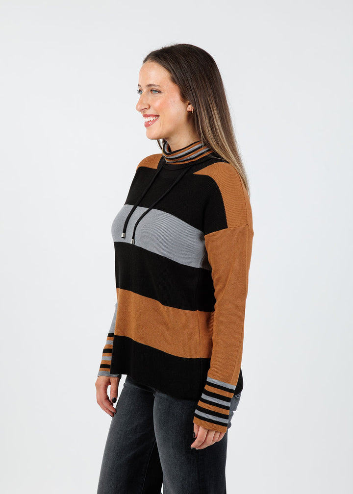 BK Lori Funnel Sweater in Black/Multi available at Barbara Katz
