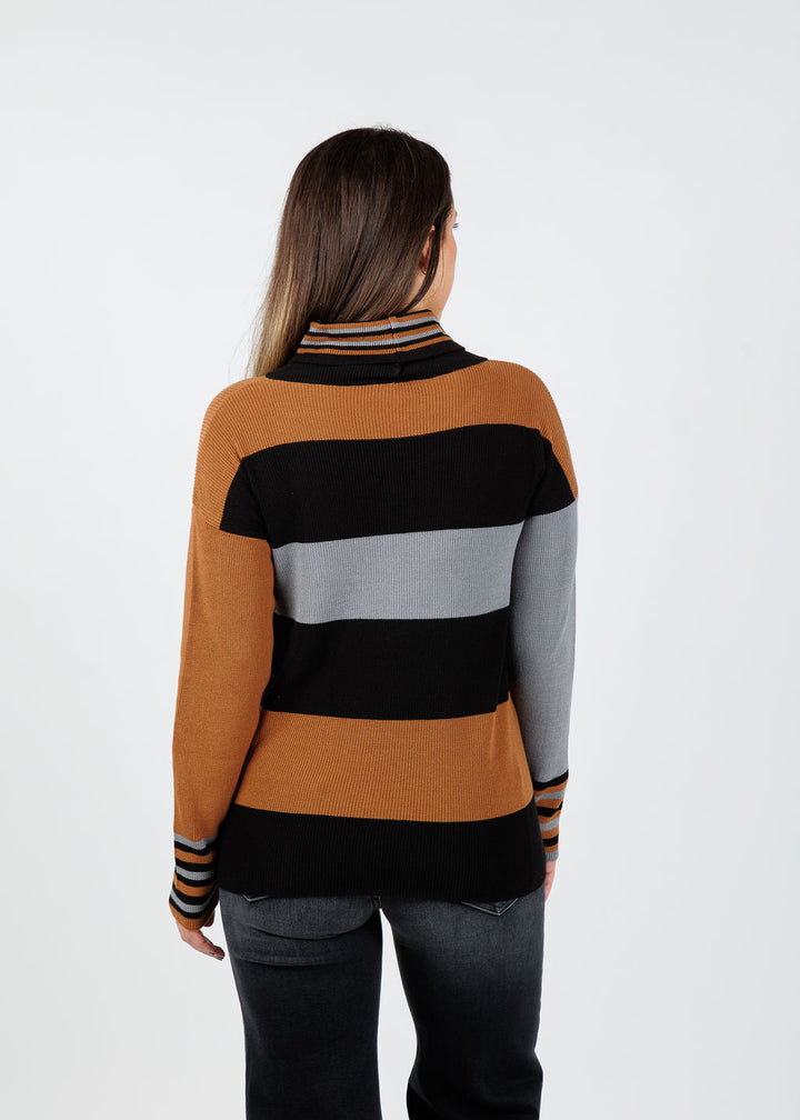BK Lori Funnel Sweater in Black/Multi available at Barbara Katz