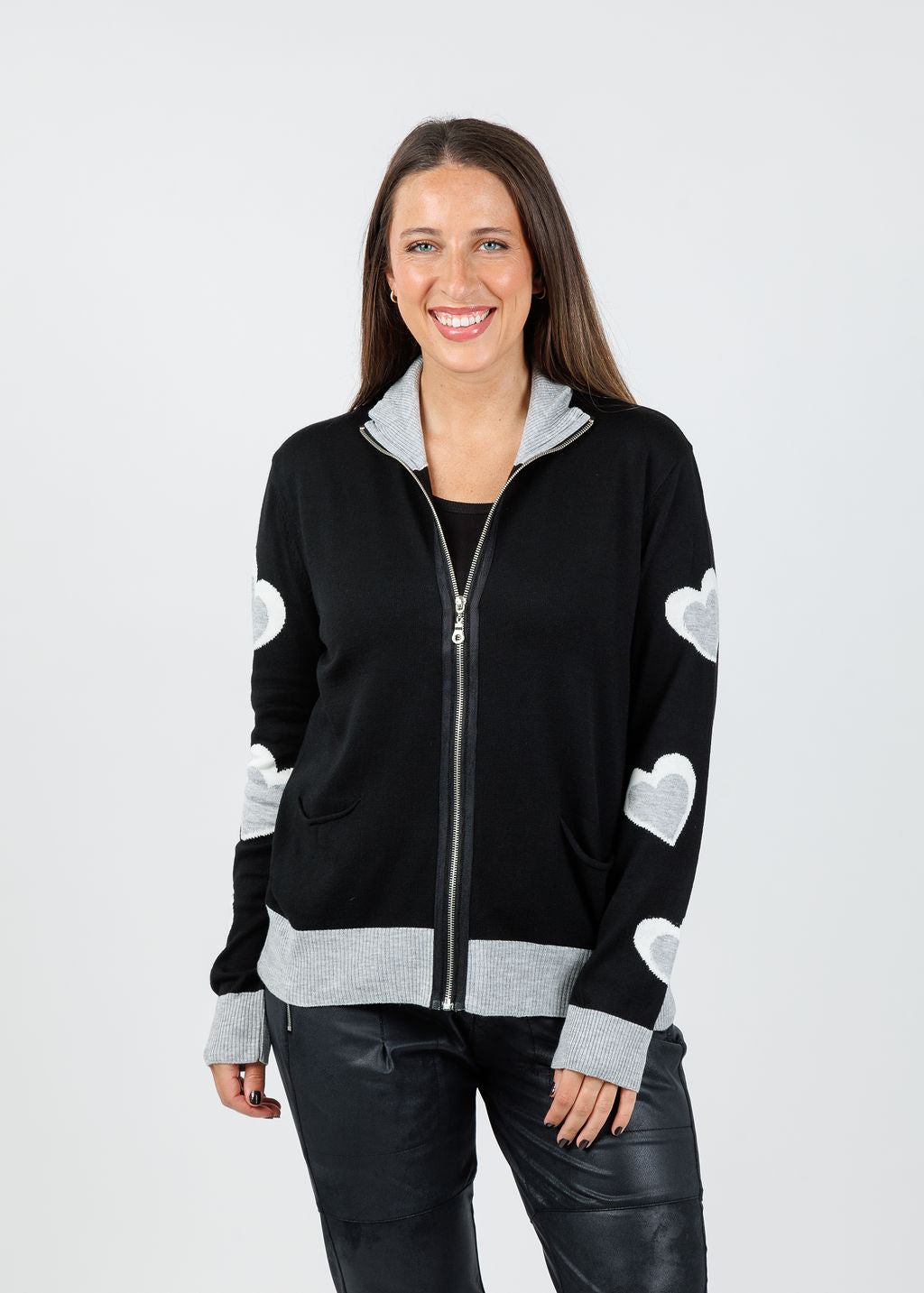 BK Mabel Heart Sleeve Hoodie in Black Multi available at Barbara Katz