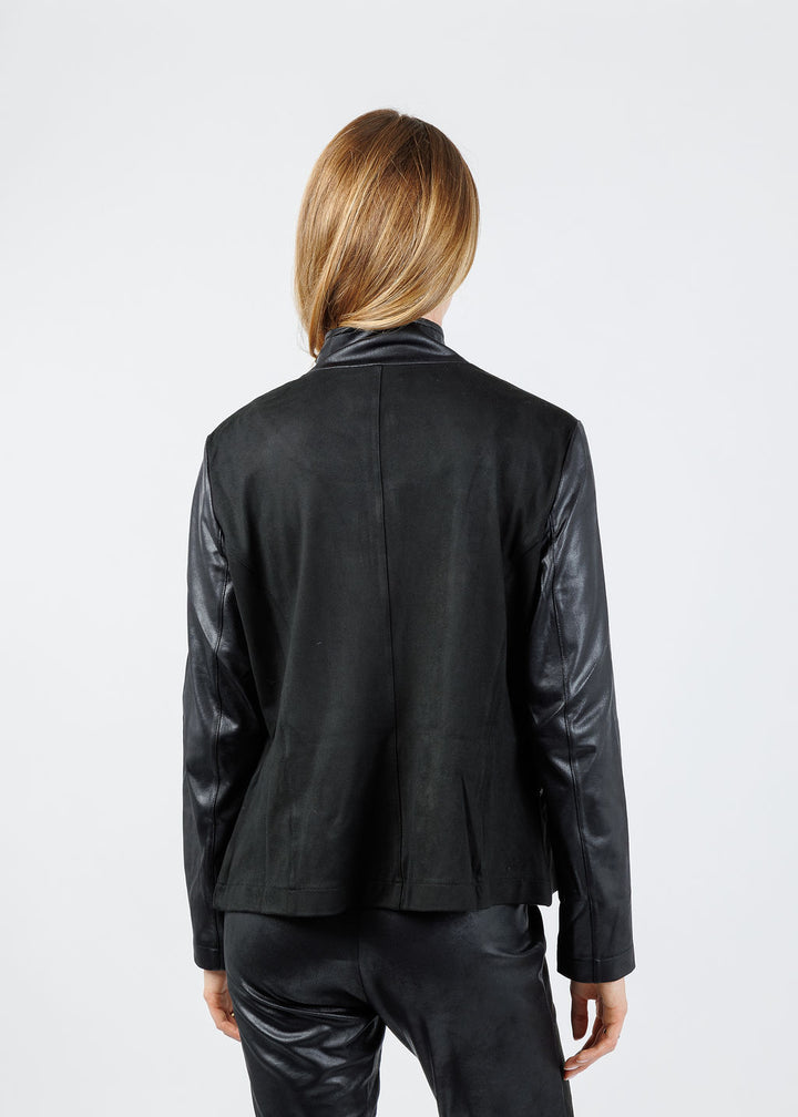 BK Madeline Suede Leather Combo Zip Jacket in Black available at Barbara Katz