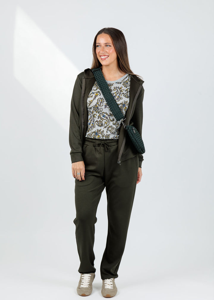 BK Milika Zip Hoodie in Army paired with matching BK Milika Sweatpants in Army available at Barbara Katz