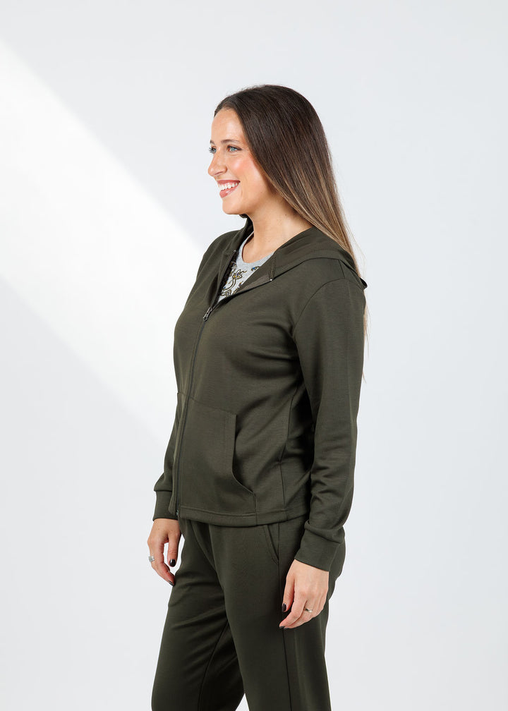 BK Milika Zip Hoodie in Army available at Barbara Katz