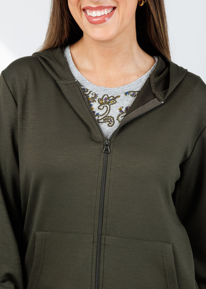 BK Milika Zip Hoodie in Army available at Barbara Katz
