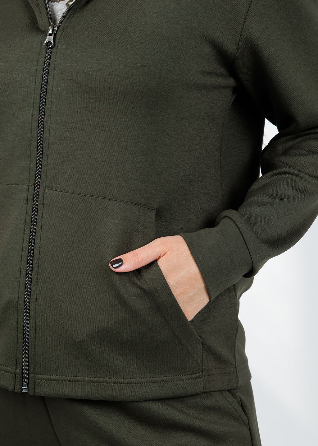 BK Milika Zip Hoodie in Army available at Barbara Katz