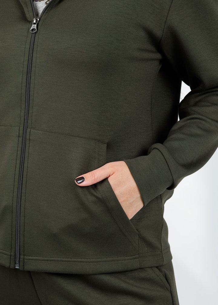 BK Milika Zip Hoodie in Army available at Barbara Katz
