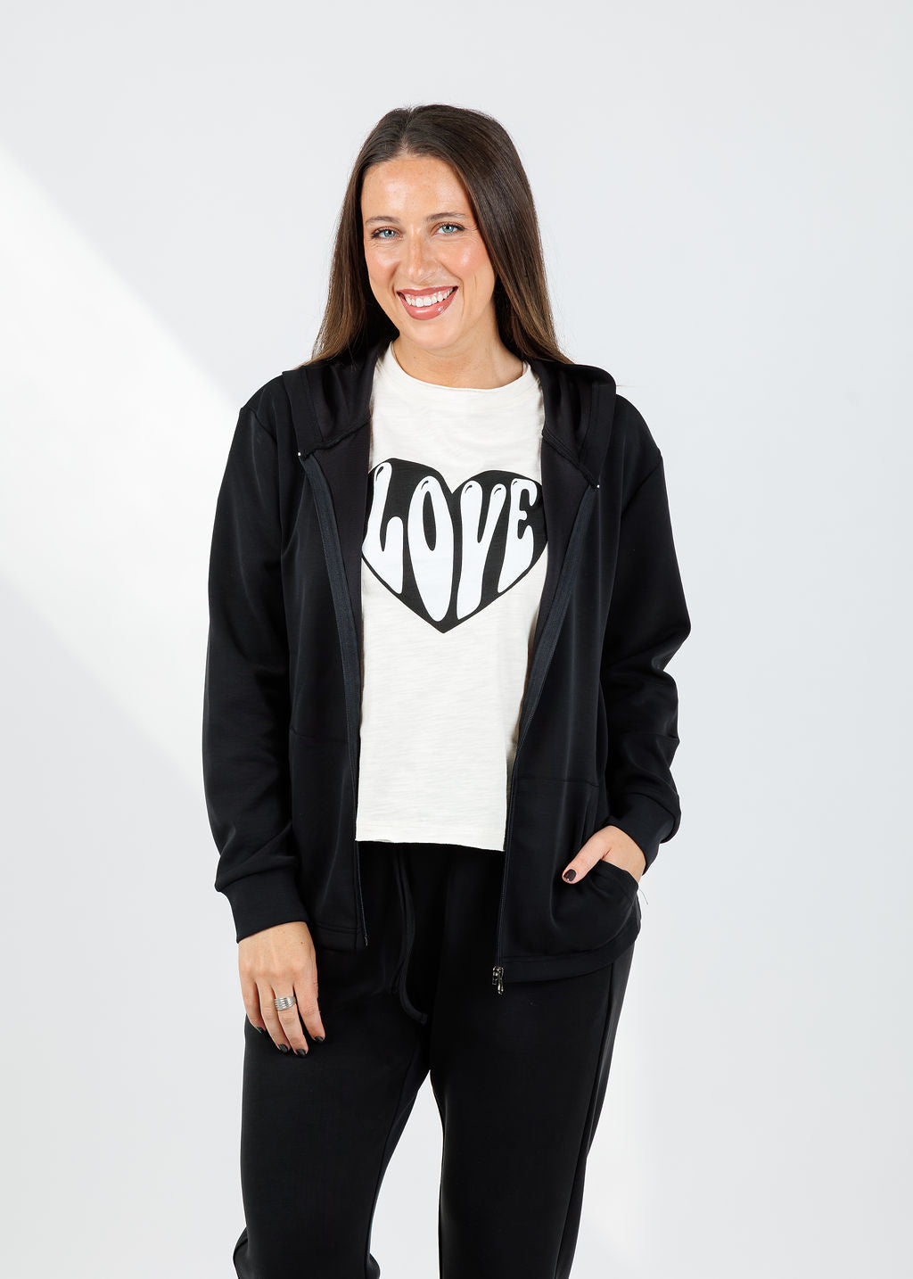 BK Milika Zip Hoodie in Black available at Barbara Katz