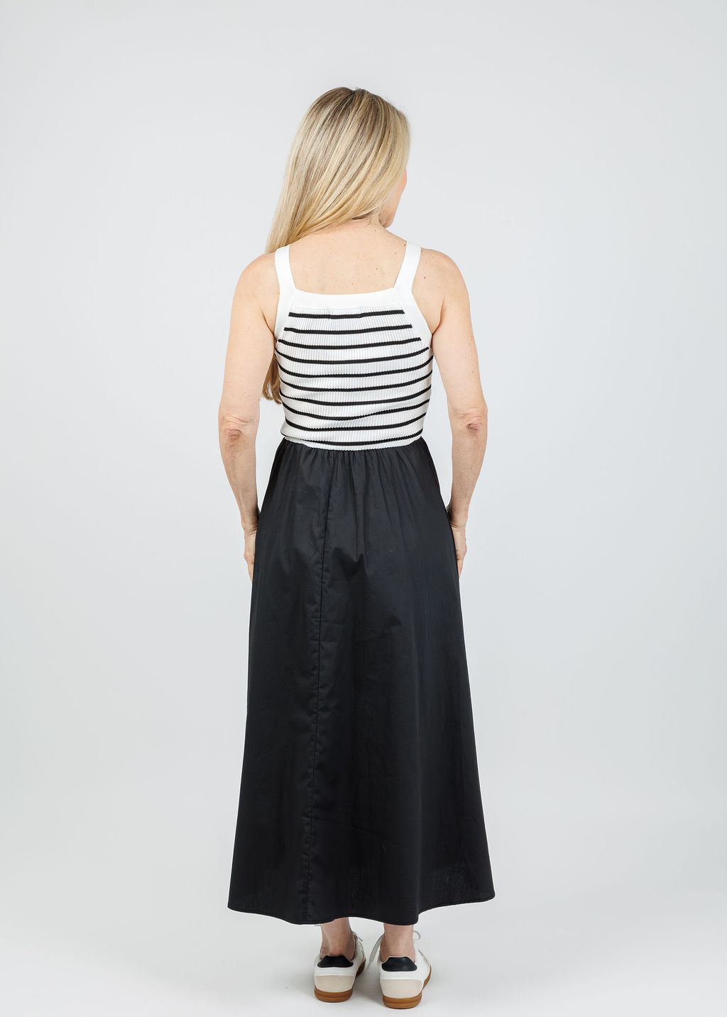 BK Square Neck Sweater Knit Mix Media Midi Dress in Black available at Barbara Katz