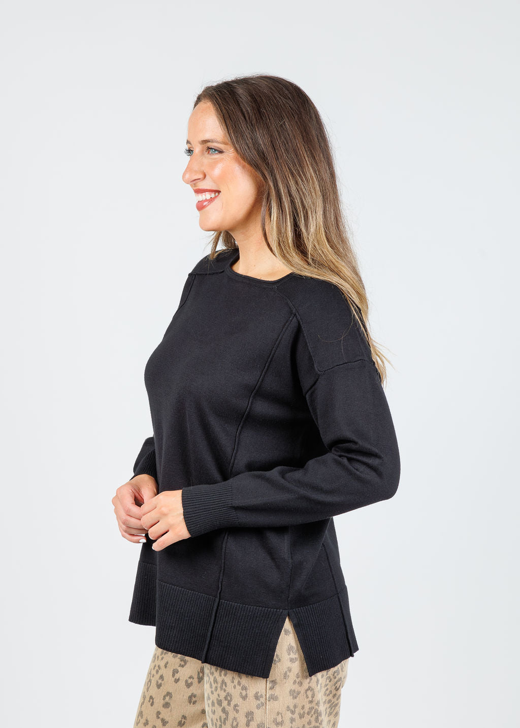 BK Stacy Square Neck Sweater in Black available at Barbara Katz
