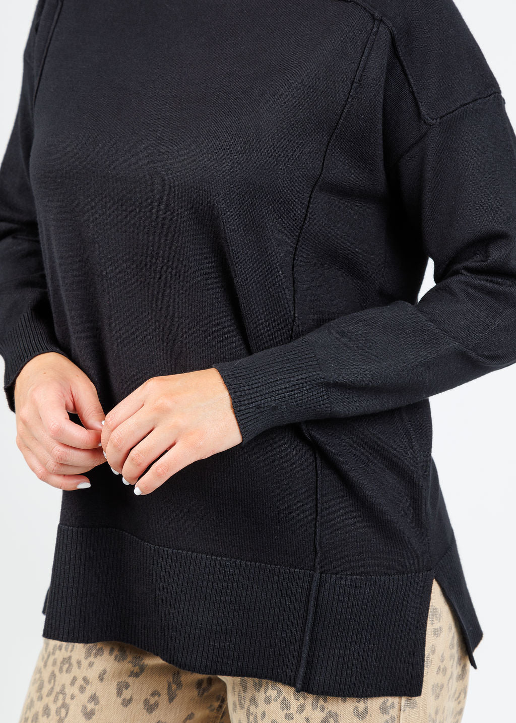 BK Stacy Square Neck Sweater in Black available at Barbara Katz