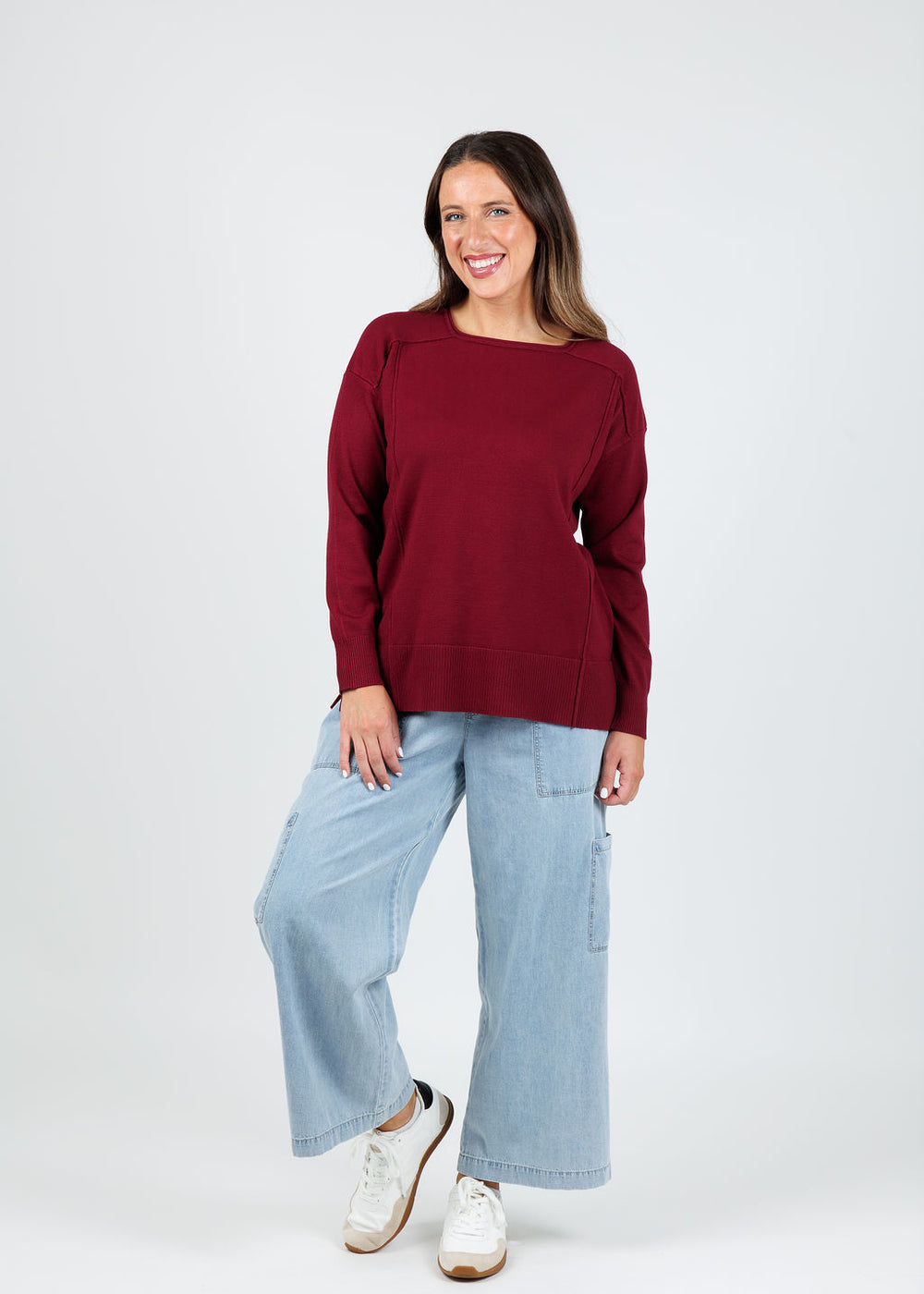 BK Stacy Square Neck Sweater in Dark Cherry available at Barbara Katz